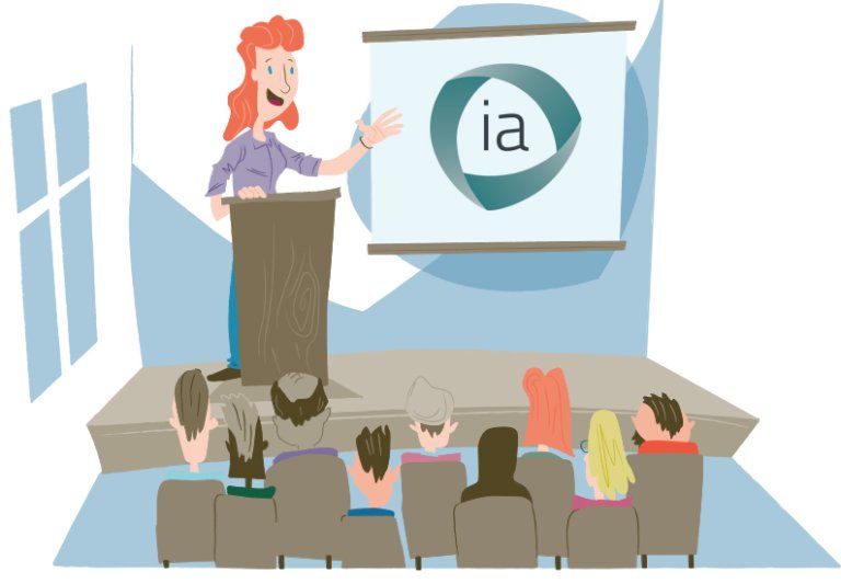 Illustrasjon av noen som holder et foredrag om IA.