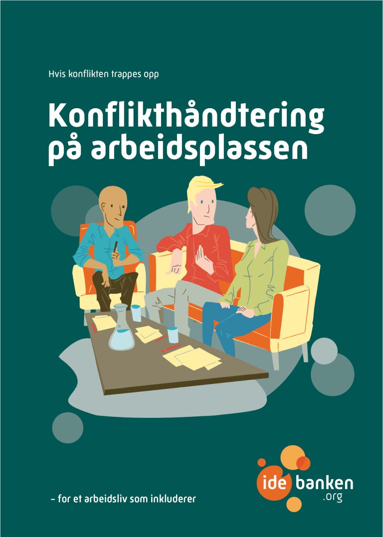 Bilde av forsiden på heftet "Konflikthåndtering på arbeidsplassen".